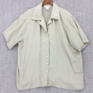 Silk Land Shirt Womens 2X Beige Polka Dot Button Down Short Sleeve Collared